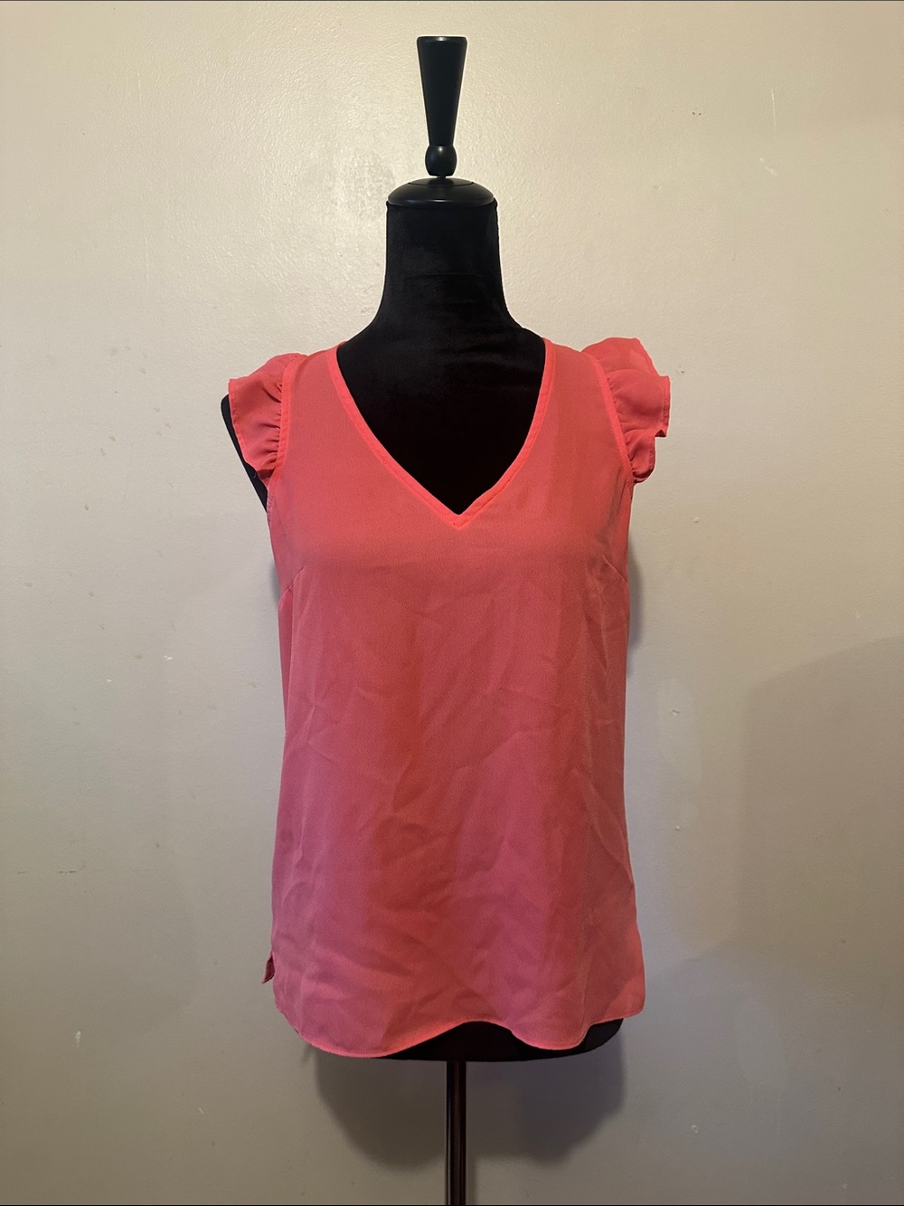 J. Crew Coral Pink V-Neck Ruffle Cap Sleeve Blouse